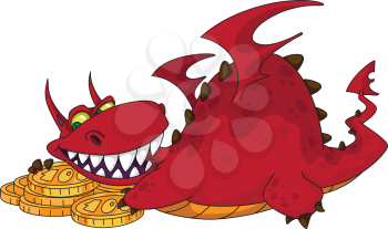 illustration of a big dragon with money