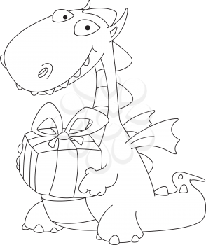 illustration of a dragon and a gift outlined
