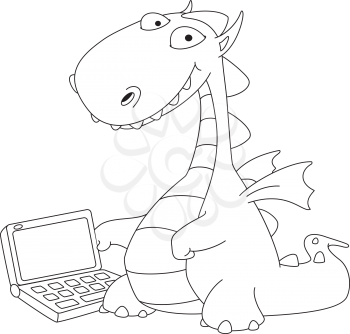 illustration of a dragon and laptop outlined
