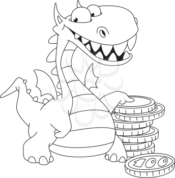 illustration of a dragon and money outlined