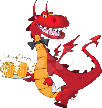 illustration of a dragon waiter with beer