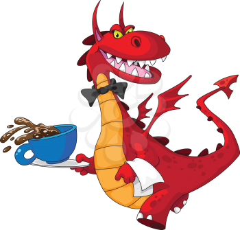 illustration of a dragon waiter with cup