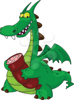 illustration of a dragon with sausage