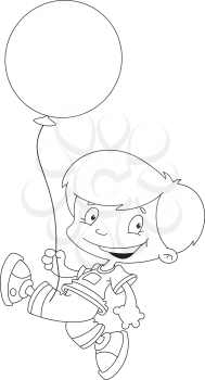 illustration of a funny boy with balloon outlined