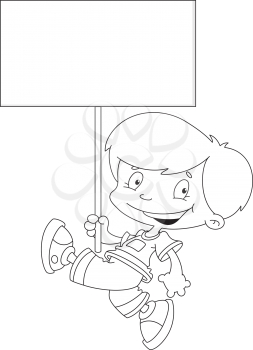 illustration of a funny boy with blank sign outlined