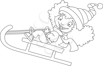 illustration of a girl on a snow sled outlined
