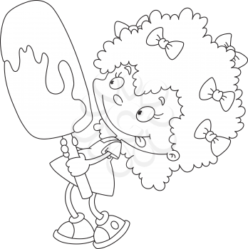 illustration of a girl with ice cream outlined