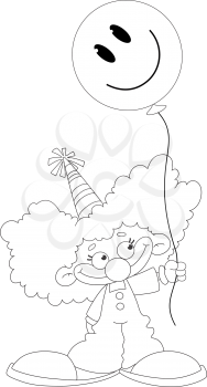 illustration of a kid clown with baloon outlined