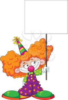 illustration of a kid clown with blank sign
