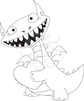 illustration of a laughing dragon and heart outlined