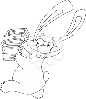 illustration of a rabbit and books outlined