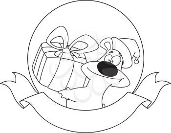 illustration of a bear and gift box banner outlined