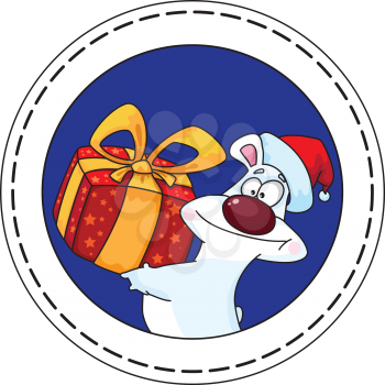 illustration of a bear and gift box circle banner