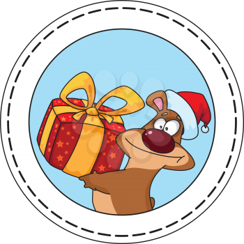 illustration of a bear and gift box circle blue banner
