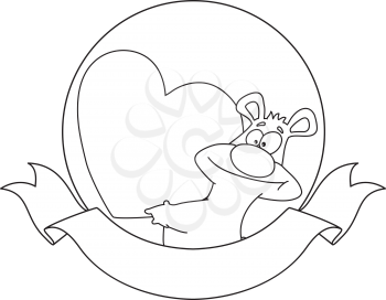 illustration of a bear and heart ribbon banner outlined