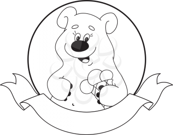 illustration of a bear and  ice cream banner ribbon outlined