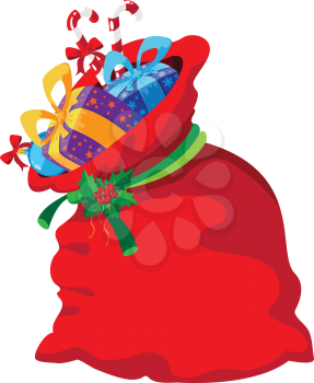 illustration of a Christmas bag with gifts