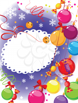 illustration of a Christmas candy and balls postcard