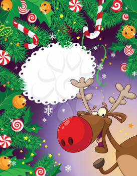 illustration of a Christmas candy card and deer