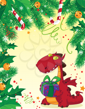 illustration of a Christmas card and red dragon