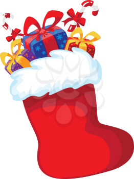 illustration of a Christmas red stocking with gifts