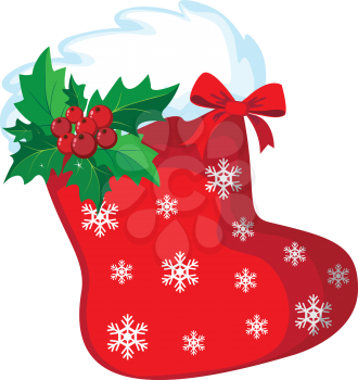 illustration of a Christmas stocking snow and holly