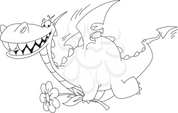 illustration of a dragon with flower outlined