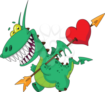 illustration of a funny dragon with heart