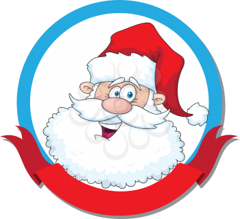 illustration of a funny santa head ribbon sticker