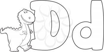illustration of a letter D dinosaur outlined