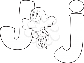 illustration of a letter J jellyfish outlined