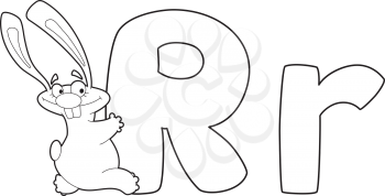 illustration of a letter R rabbit outlined