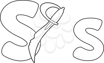 illustration of a letter S sword outlined