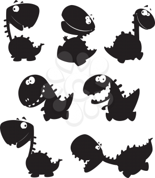 illustration of a set dino cartoon black