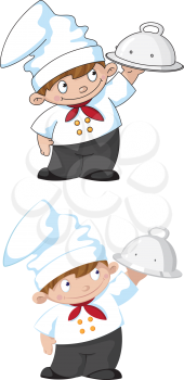 illustration of a small cook with tray