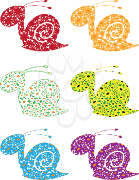 illustration of a snail flowers set