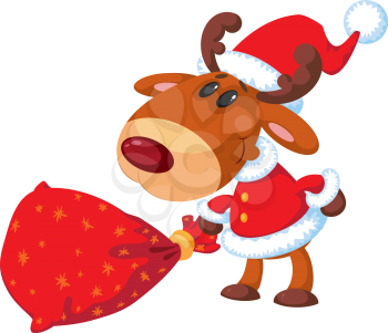 illustration of a deer Santa with bag