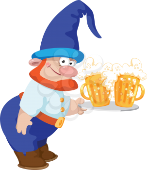 illustration of a dwarf and a tray with a beer