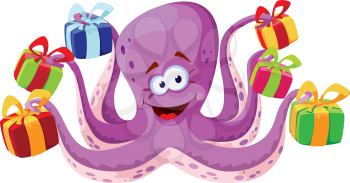 illustration of a octopus and gifts boxes