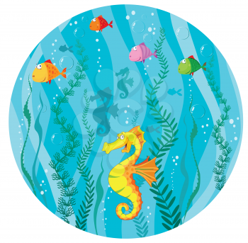 illustration of a underwater world in circle