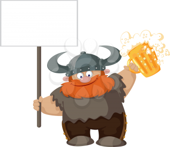 illustration of a viking with blank sign and beer