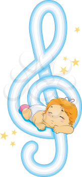 Royalty Free Clipart Image of a Baby on a Treble Clef