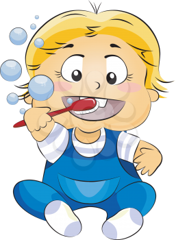 Royalty Free Clipart Image of a Baby Brushing His Teeth