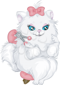 Royalty Free Clipart Image of a Cat Using a Nail Clipper