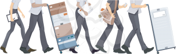 Royalty Free Clipart Image of the Lower Portions of People Making Deliveries