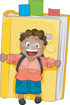 Royalty Free Clipart Image of a Child With a Big Book