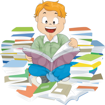 Royalty Free Clipart Image of a Child Reading