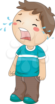 Royalty Free Clipart Image of a Crying Boy