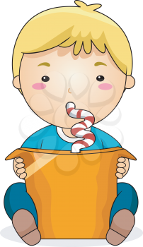 Royalty Free Clipart Image of a Boy Drinking With a Straw