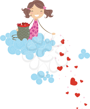 Royalty Free Clipart Image of a Little Girl Scattering Hearts